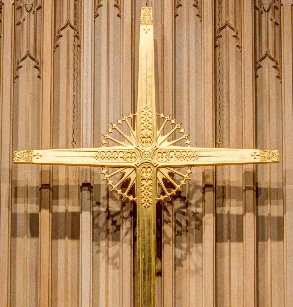 A close up of the central cross from the Bryn Mawr Presybterian Church retable