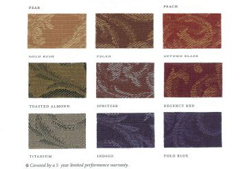 A selection of the fabrics available for use in New Holland Church Furniture’s custom church furniture.